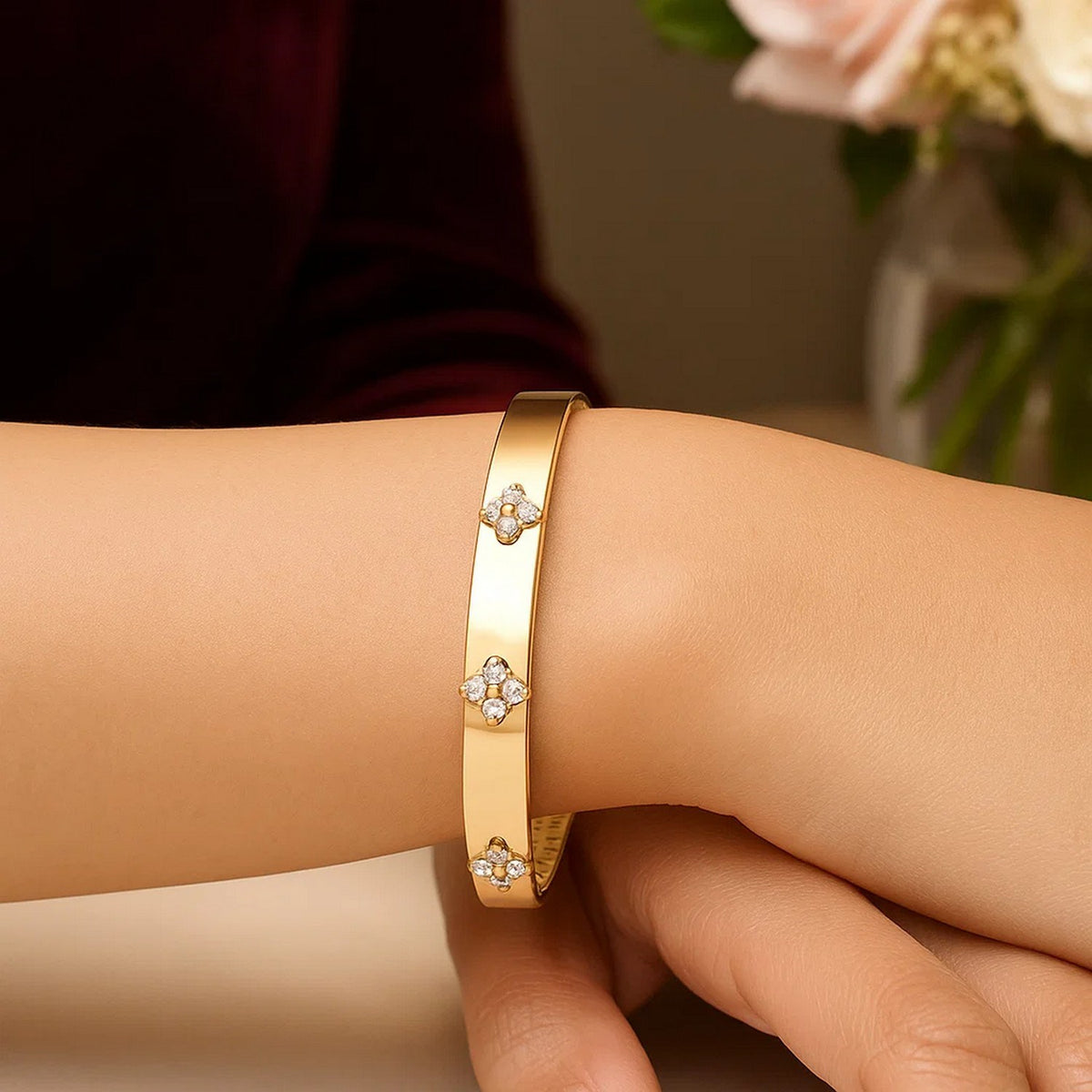 14K Yellow Gold Trilogy Diamond Bangle (5.40 mm), view 5