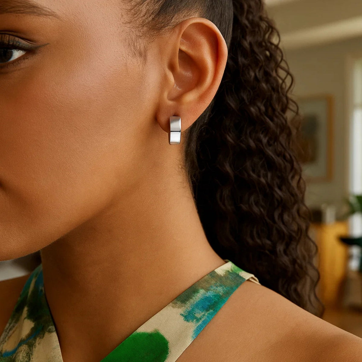 Sterling Silver Round Hoop Earrings with Timeless Design, view 3