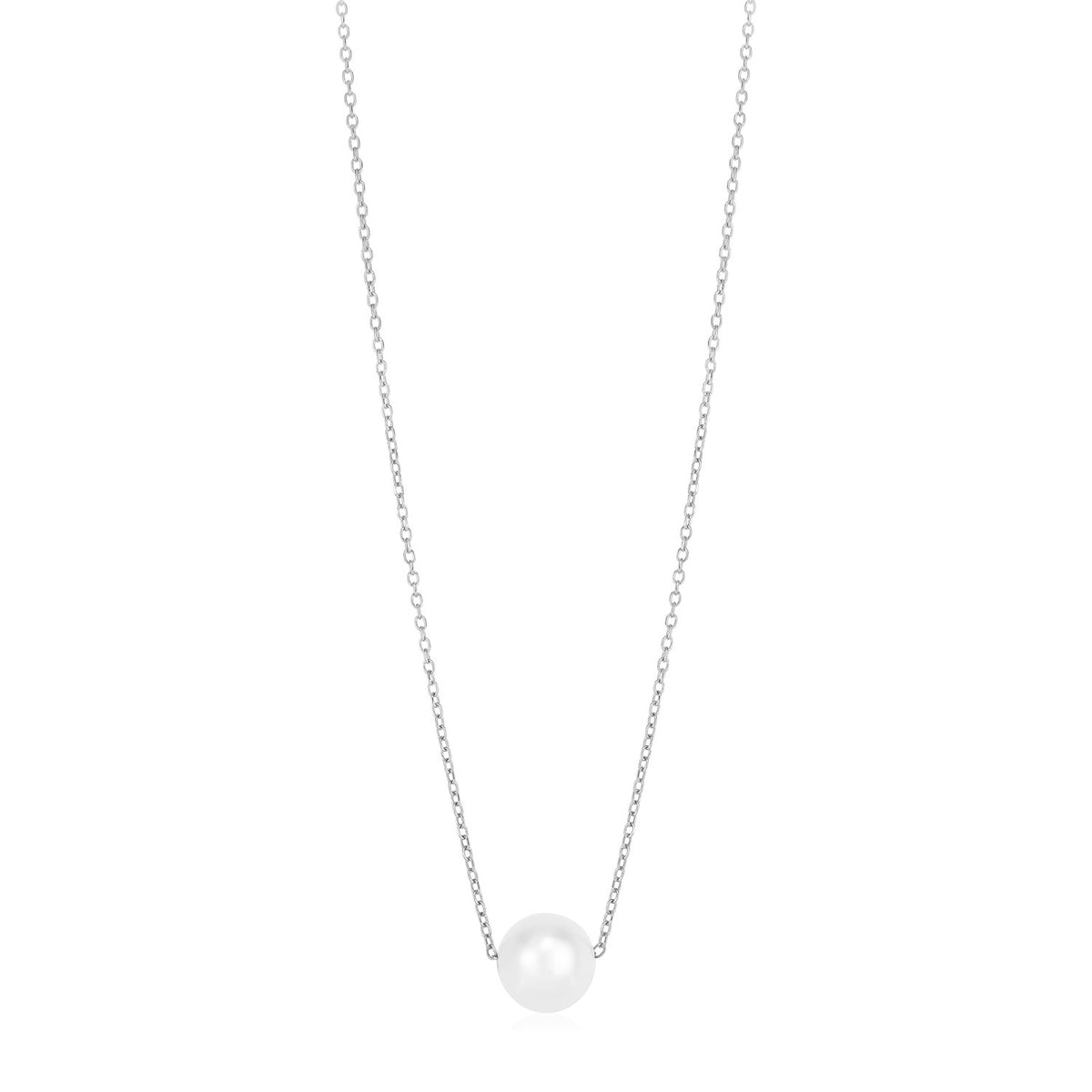 14K White Gold Pearl Solitaire Necklace