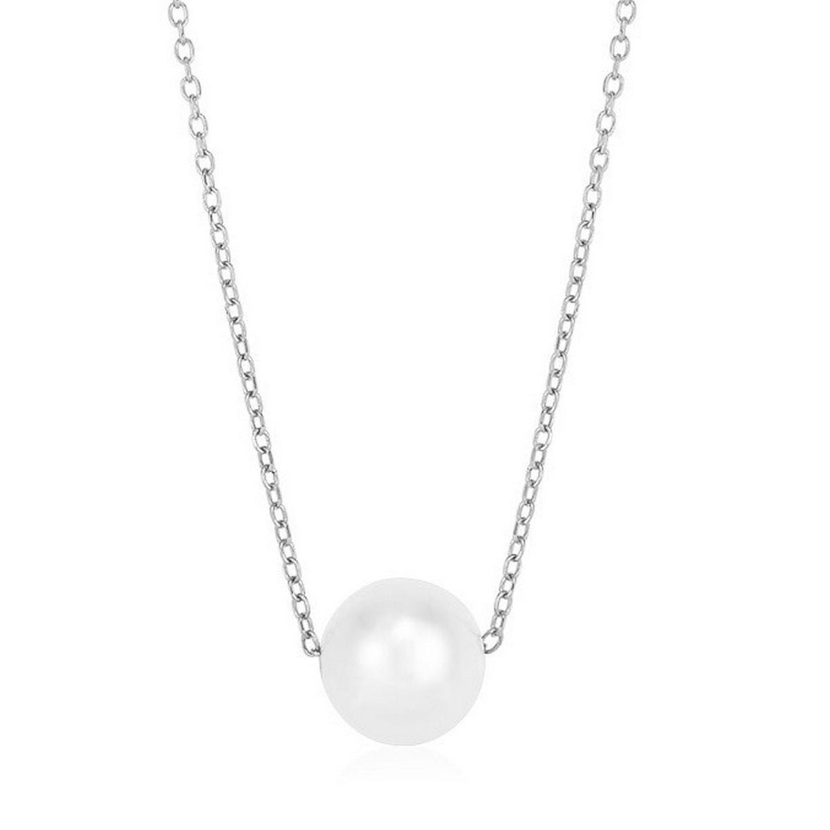 14K White Gold Pearl Solitaire Necklace, view 2