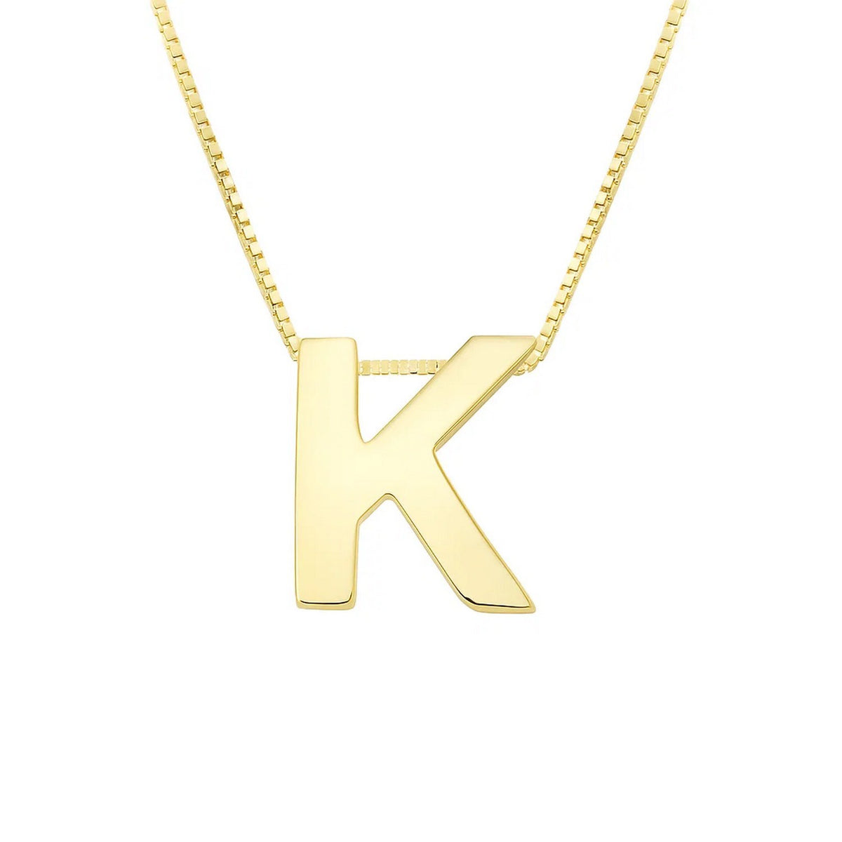 14K Yellow Gold Yours Truly Block Letter Initial K Necklace, view 2