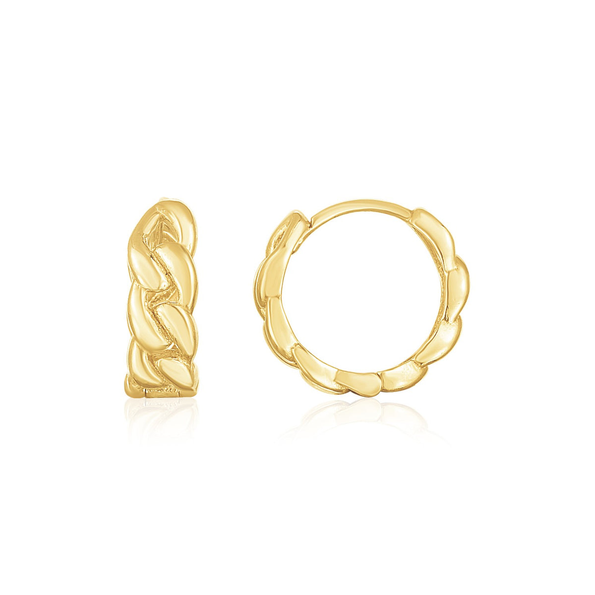 14K Yellow Gold Thick Curb Chain Huggie Hoop Earrings (4.2x12.40 mm)