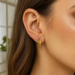 14K Yellow Gold Thick Curb Chain Huggie Hoop Earrings (4.2x12.40 mm), view 2