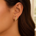 14K Yellow Gold Thick Curb Chain Huggie Hoop Earrings (4.2x12.40 mm), view 4