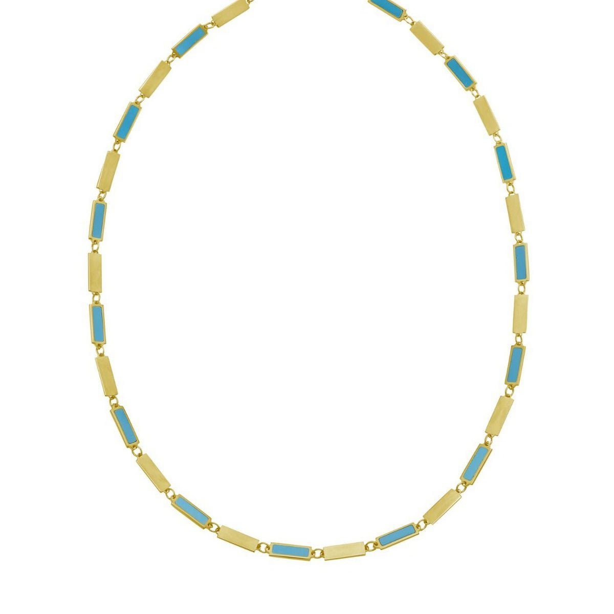 14K Yellow Gold Turquoise Rectangle Links Necklace (3.50 mm), view 2