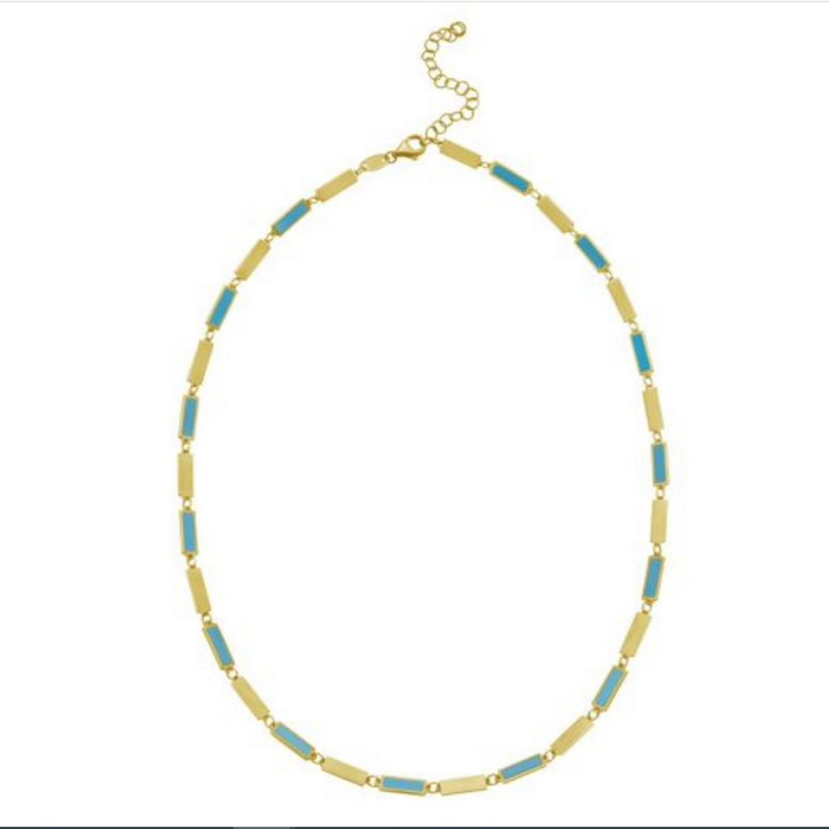14K Yellow Gold Turquoise Rectangle Links Necklace (3.50 mm), view 3