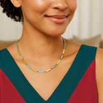 14K Yellow Gold Turquoise Rectangle Links Necklace (3.50 mm), view 4
