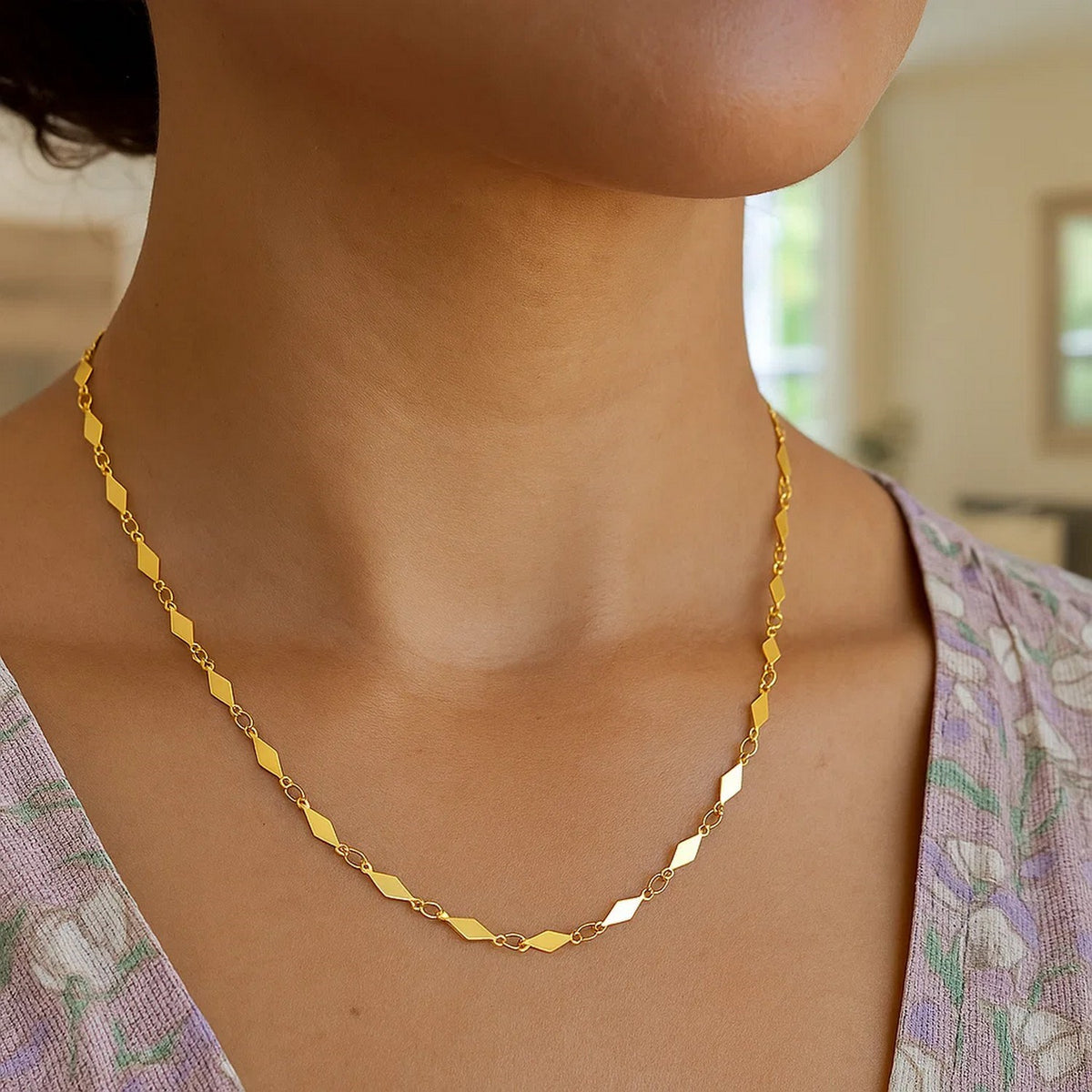 14K Yellow Gold Polished Diamond Motif Chain (3.00 mm), view 6