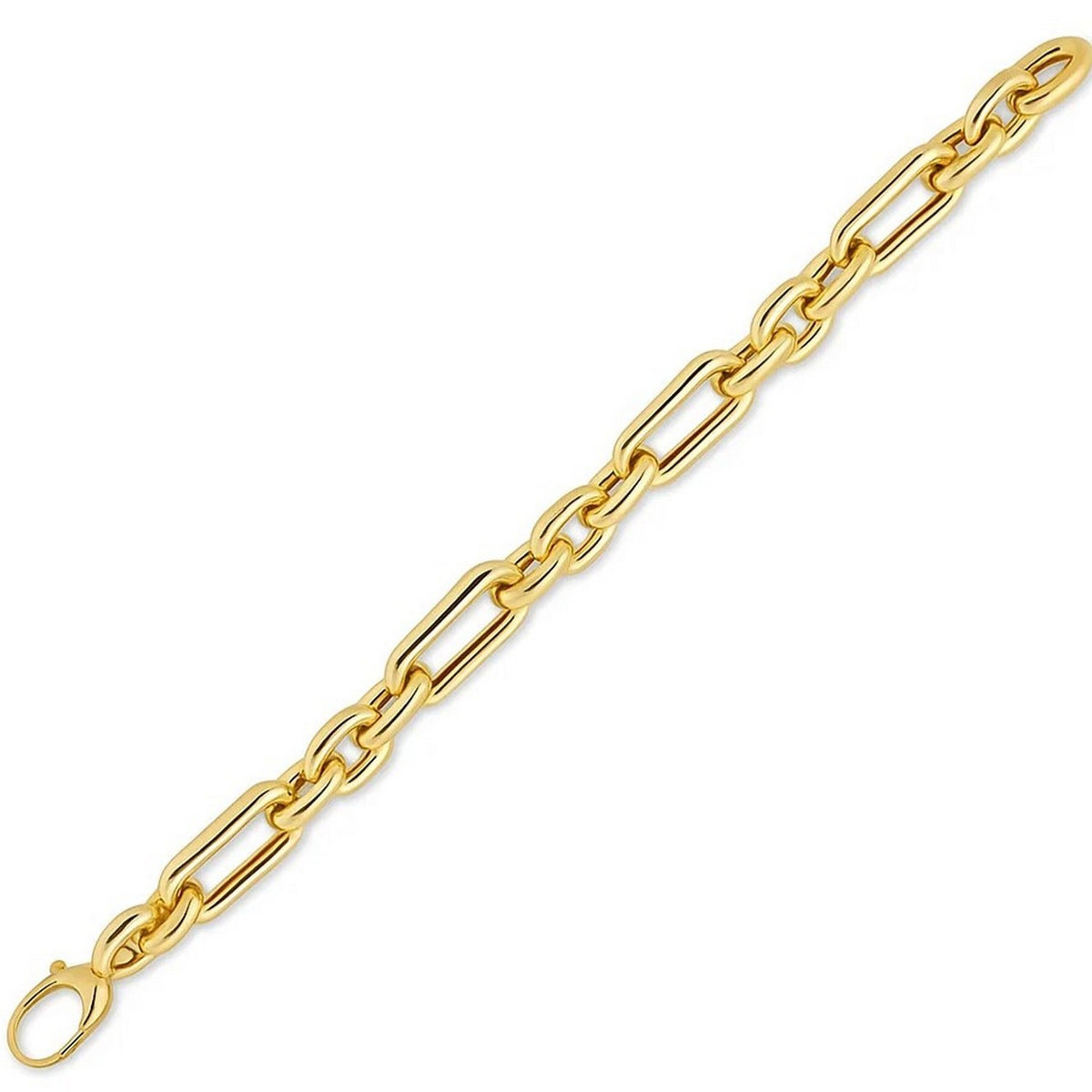 14K Yellow Gold Italian Alternating Paperclip Oval Links Bracelet (9.30 mm)
