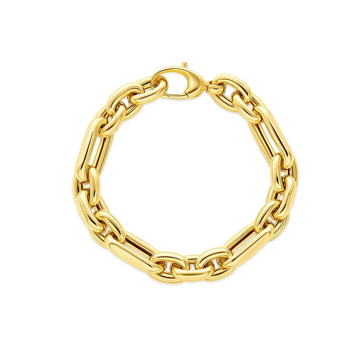 14K Yellow Gold Italian Alternating Paperclip Oval Links Bracelet (9.30 mm), view 2