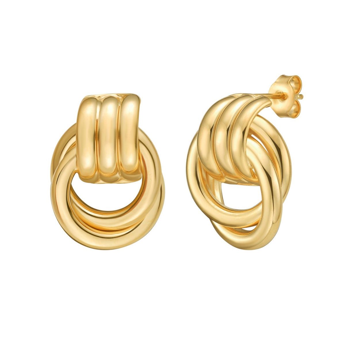 Sterling Silver Yellow Gold Plated Triple Door Knocker Hoop Earrings, view 2