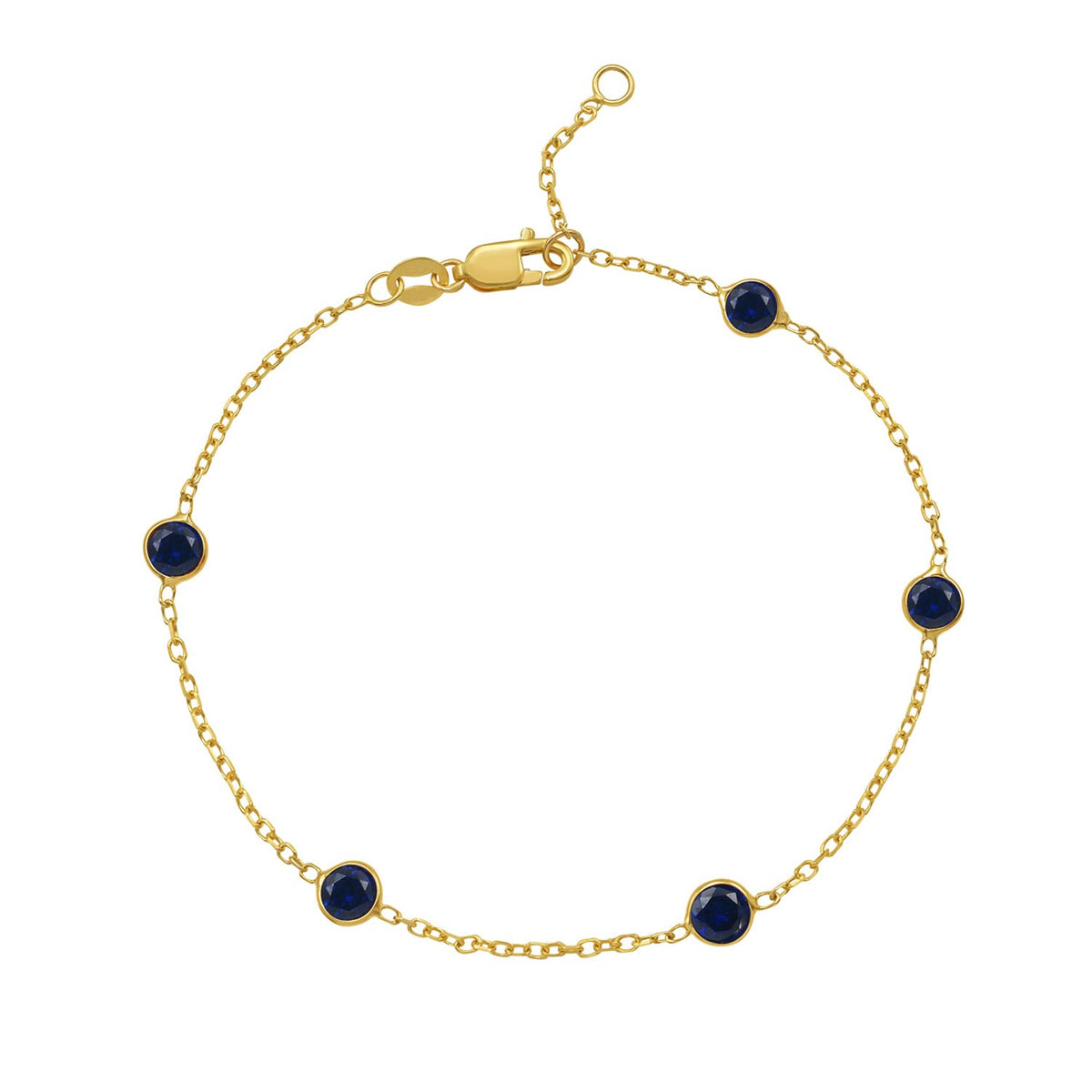 14K Yellow Gold Blue Sapphire Station Bracelet, view 2