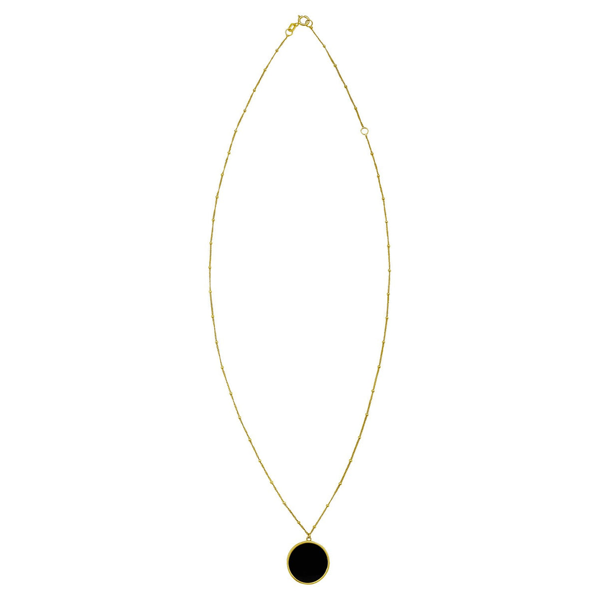 14K Yellow Gold Onyx Inlay Circle Necklace, view 2