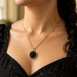 14K Yellow Gold Onyx Inlay Circle Necklace, view 5