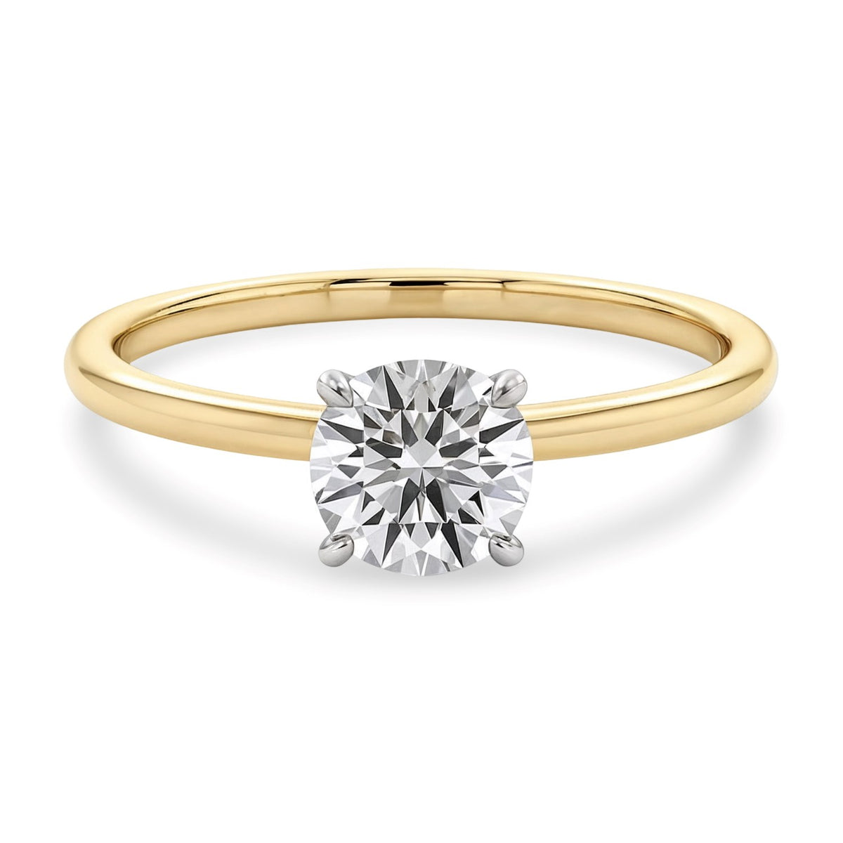3/4 Carat Round Lab Grown IGI G/VS1 Diamond Solitaire Ring in 10K Yellow Gold, view 2