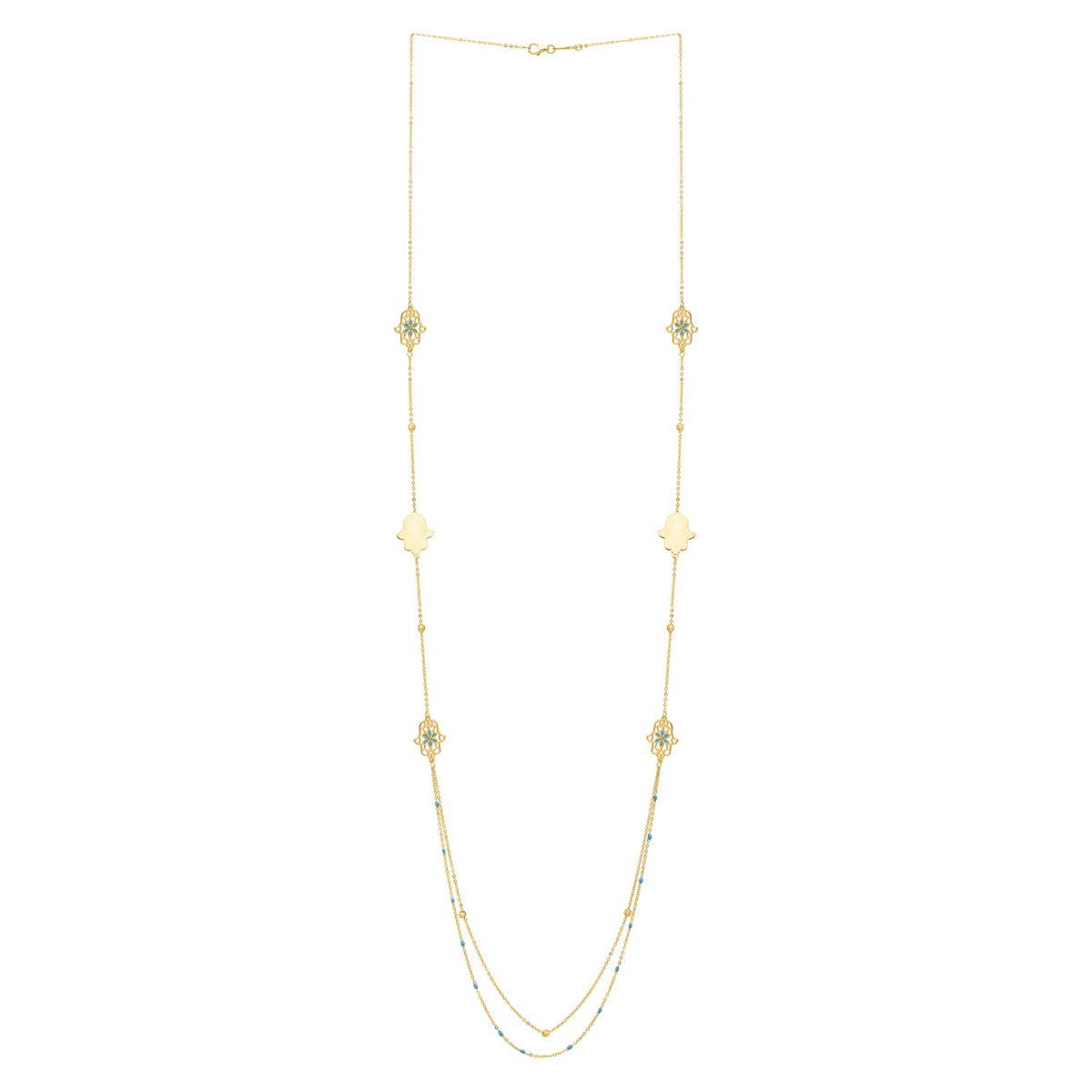 Long Hamsa Necklace in 14K Yellow Gold, view 2