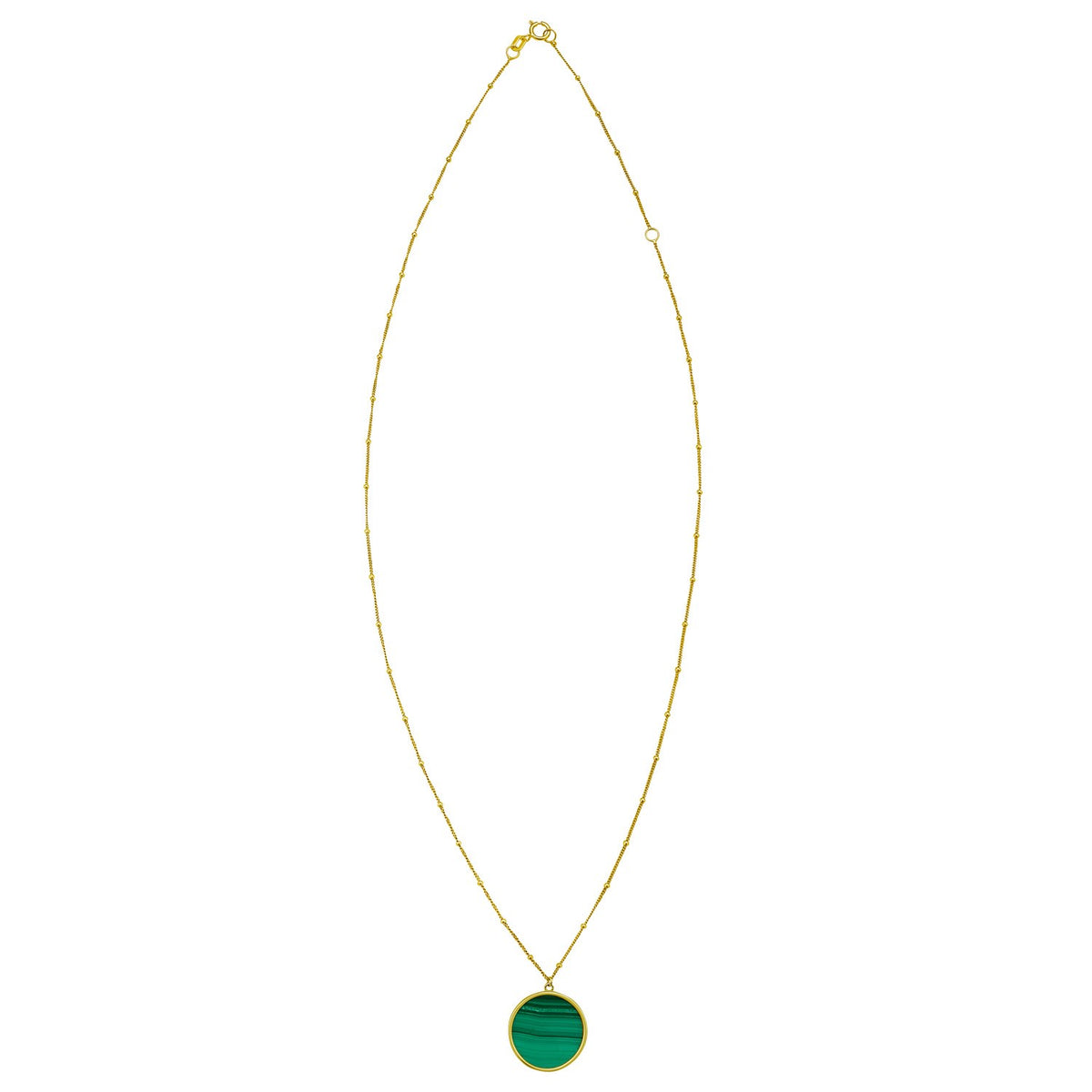 14K Yellow Gold Malachite Inlay Circle Necklace, view 2