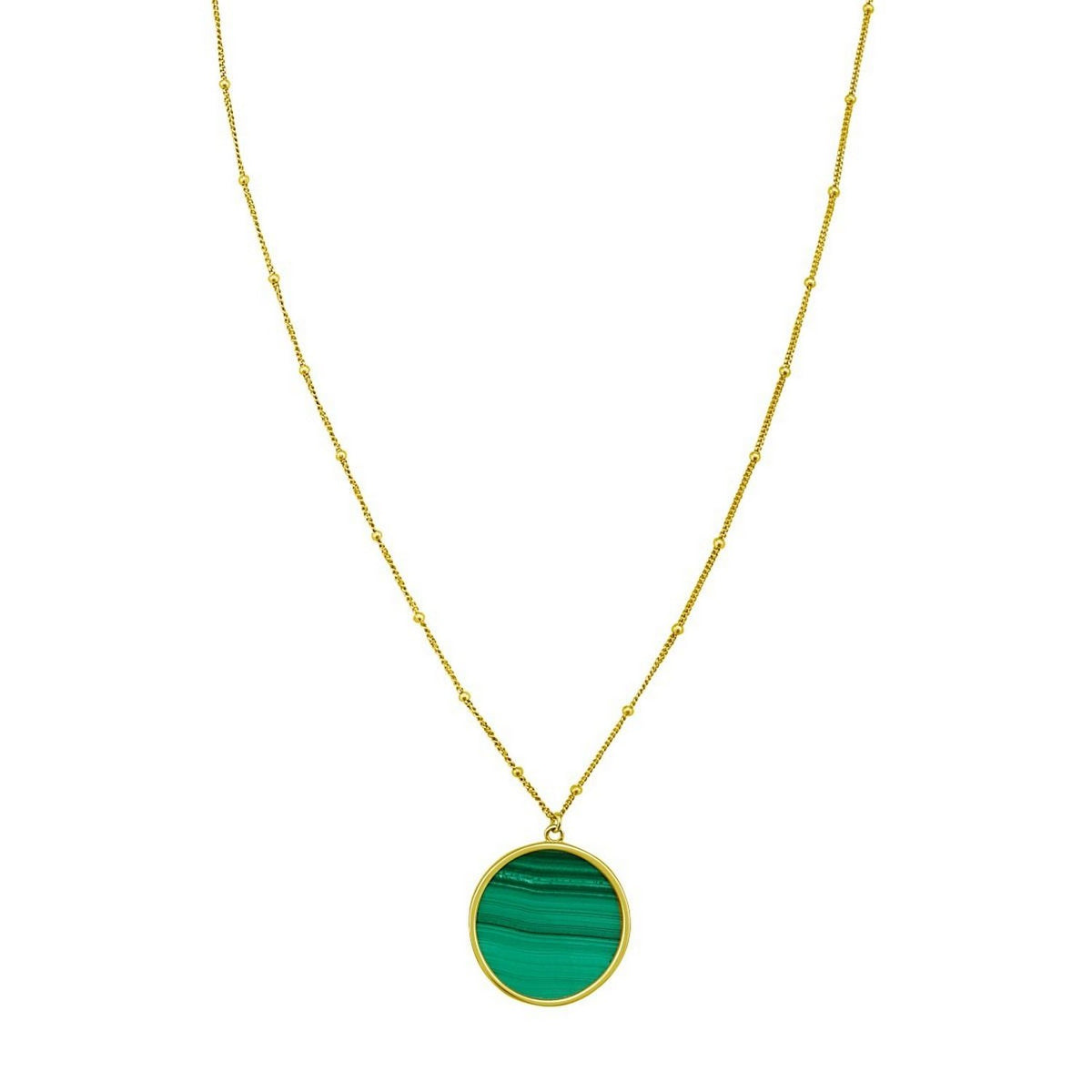 14K Yellow Gold Malachite Inlay Circle Necklace, view 3