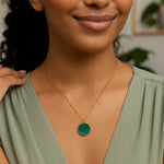 14K Yellow Gold Malachite Inlay Circle Necklace, view 6