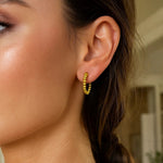 14K Yellow Gold Bead Hinged Hoop Earrings, view 2
