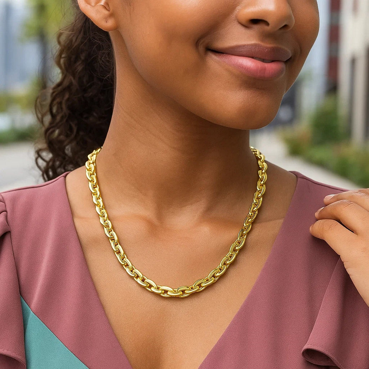14K Yellow Gold Mirror Rolo Link Chain Necklace (7.30 mm), view 6