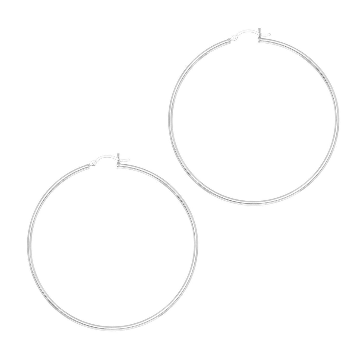 Rhodium Plated Hoop Earrings in Sterling Silver (2x60.00 mm)