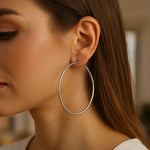 Rhodium Plated Hoop Earrings in Sterling Silver (2x60.00 mm), view 4