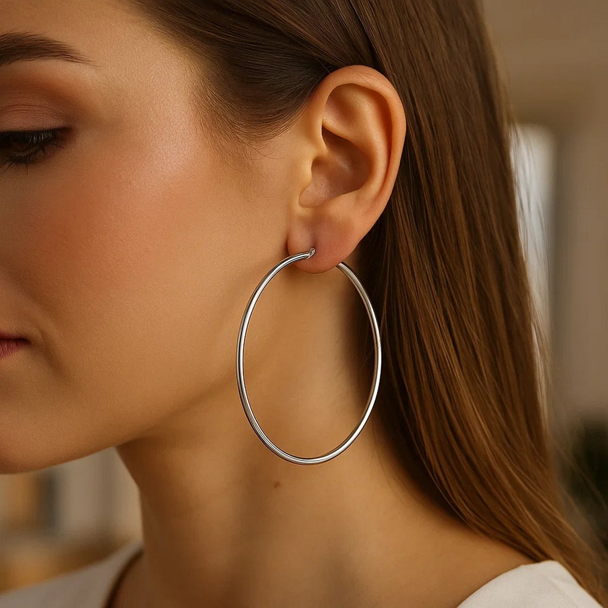 Rhodium Plated Hoop Earrings in Sterling Silver (2x60.00 mm), view 4