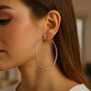 Rhodium Plated Hoop Earrings in Sterling Silver (2x60mm)