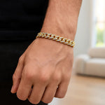 14K Yellow Gold White Pave High Polish Modern Lite Miami Cuban Bracelet (6.50 mm), view 5