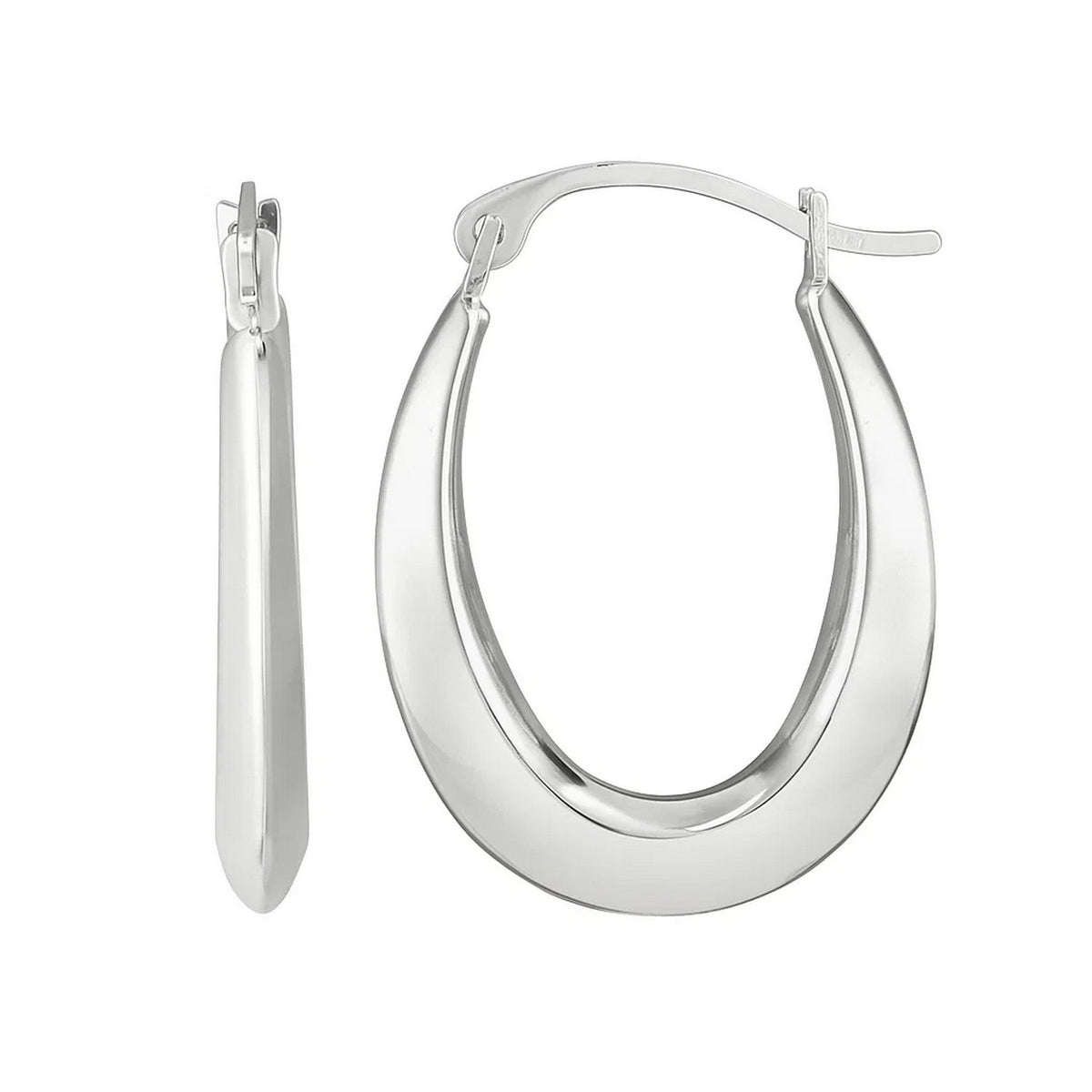 10K White Gold Graduated Oval Light Weight Hoop Earrings