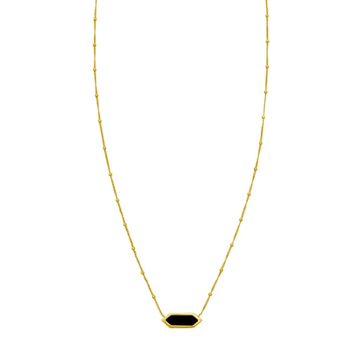 14K Yellow Gold Hexagon Onyx Pendant Necklace, view 2