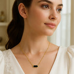 14K Yellow Gold Hexagon Onyx Pendant Necklace, view 3