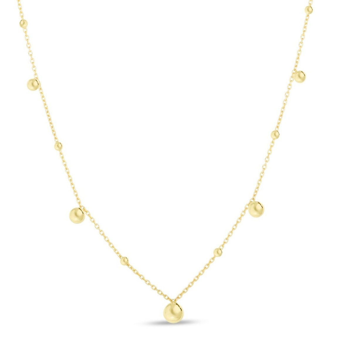 14K Yellow Gold High Polish Beaded Stations Necklace, view 2