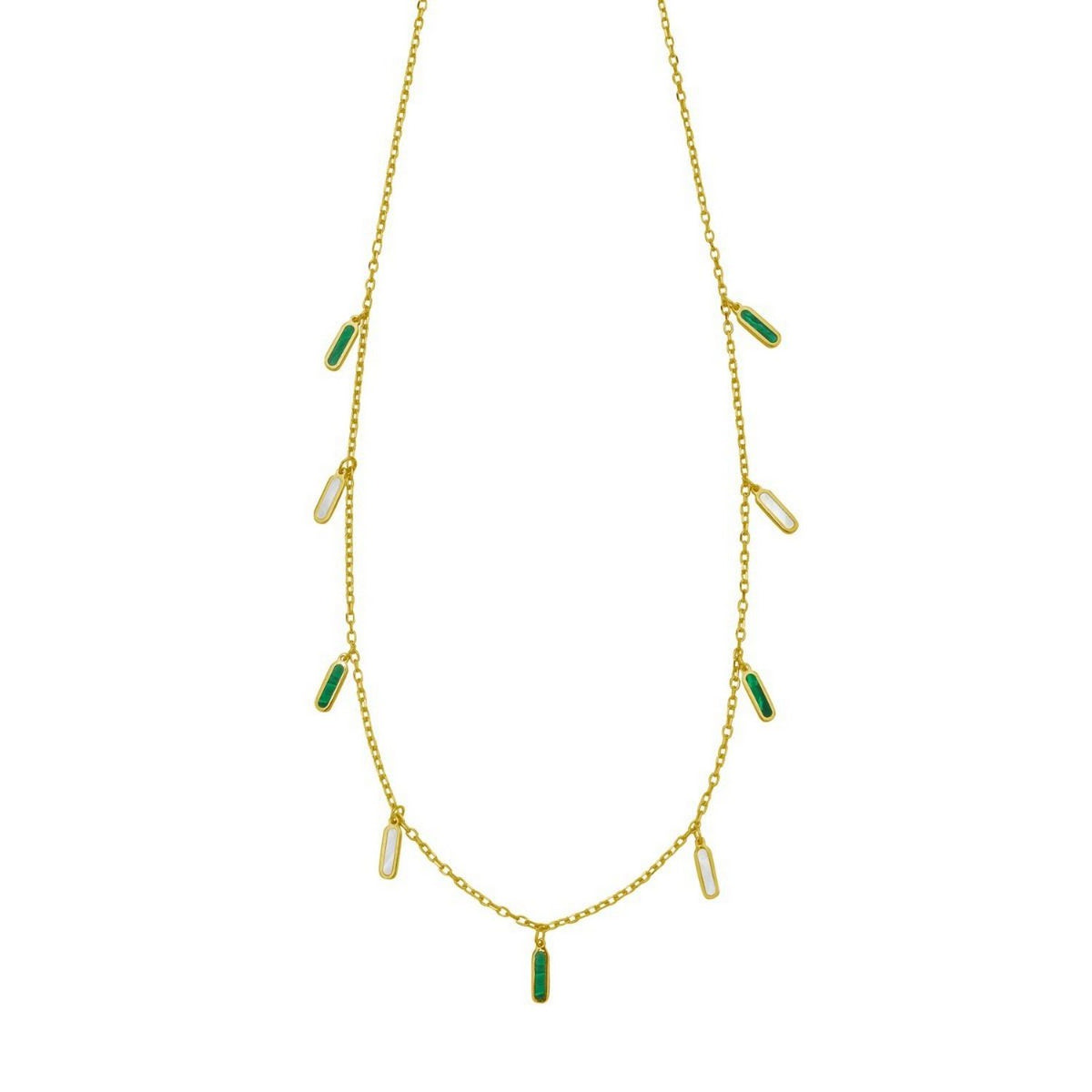 14K Yellow Gold Malachite And MOP Inlay Station Necklace, view 3