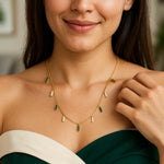 14K Yellow Gold Malachite And MOP Inlay Station Necklace, view 4
