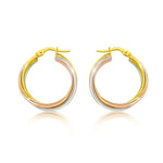14K Tri Color Gold Woven Hoop Earrings, view 2