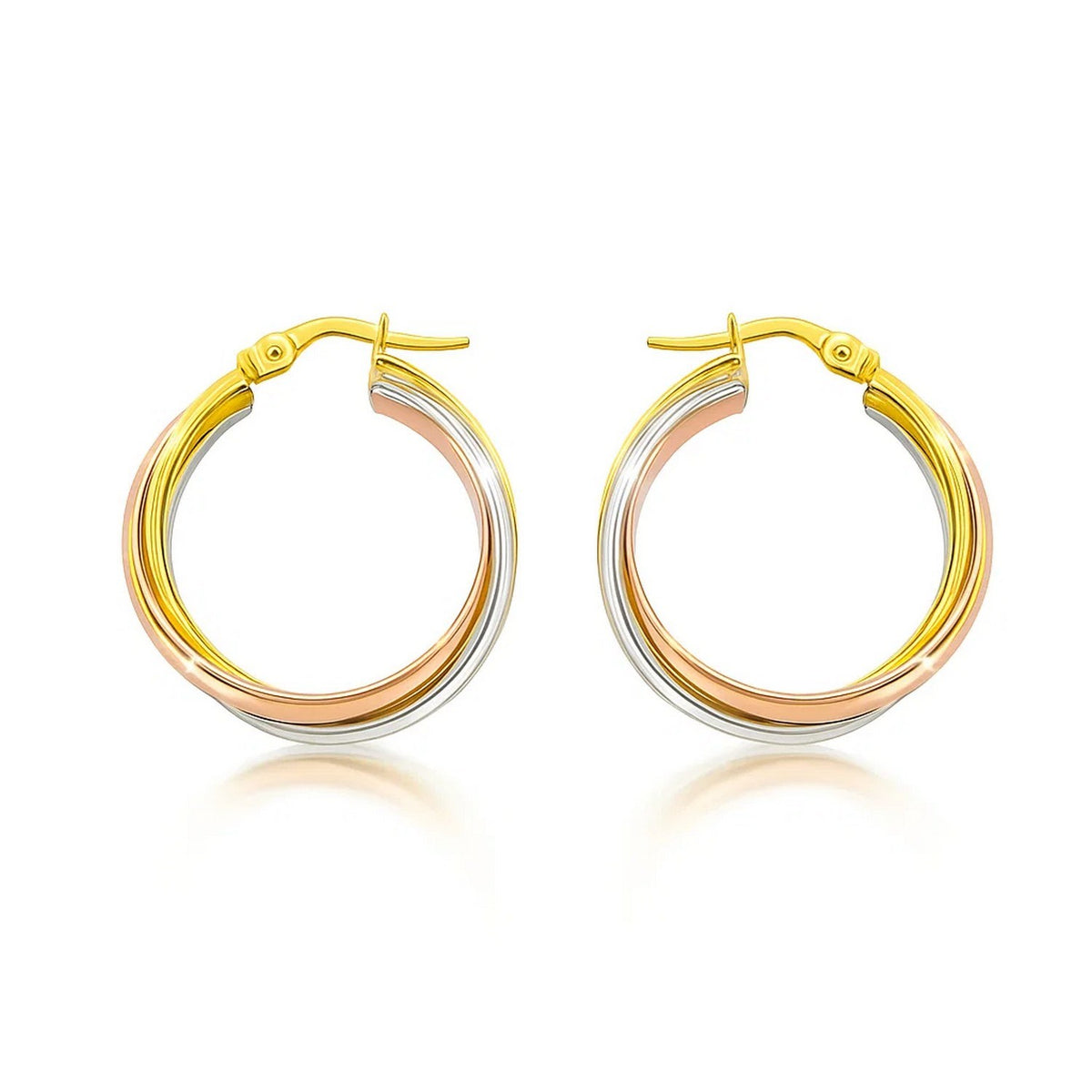 14K Tri Color Gold Woven Hoop Earrings, view 2