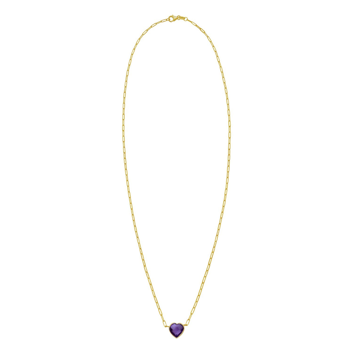 14K Yellow Gold Amethyst Heart Necklace (1.50 mm), view 2