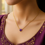 14K Yellow Gold Amethyst Heart Necklace (1.50 mm), view 3