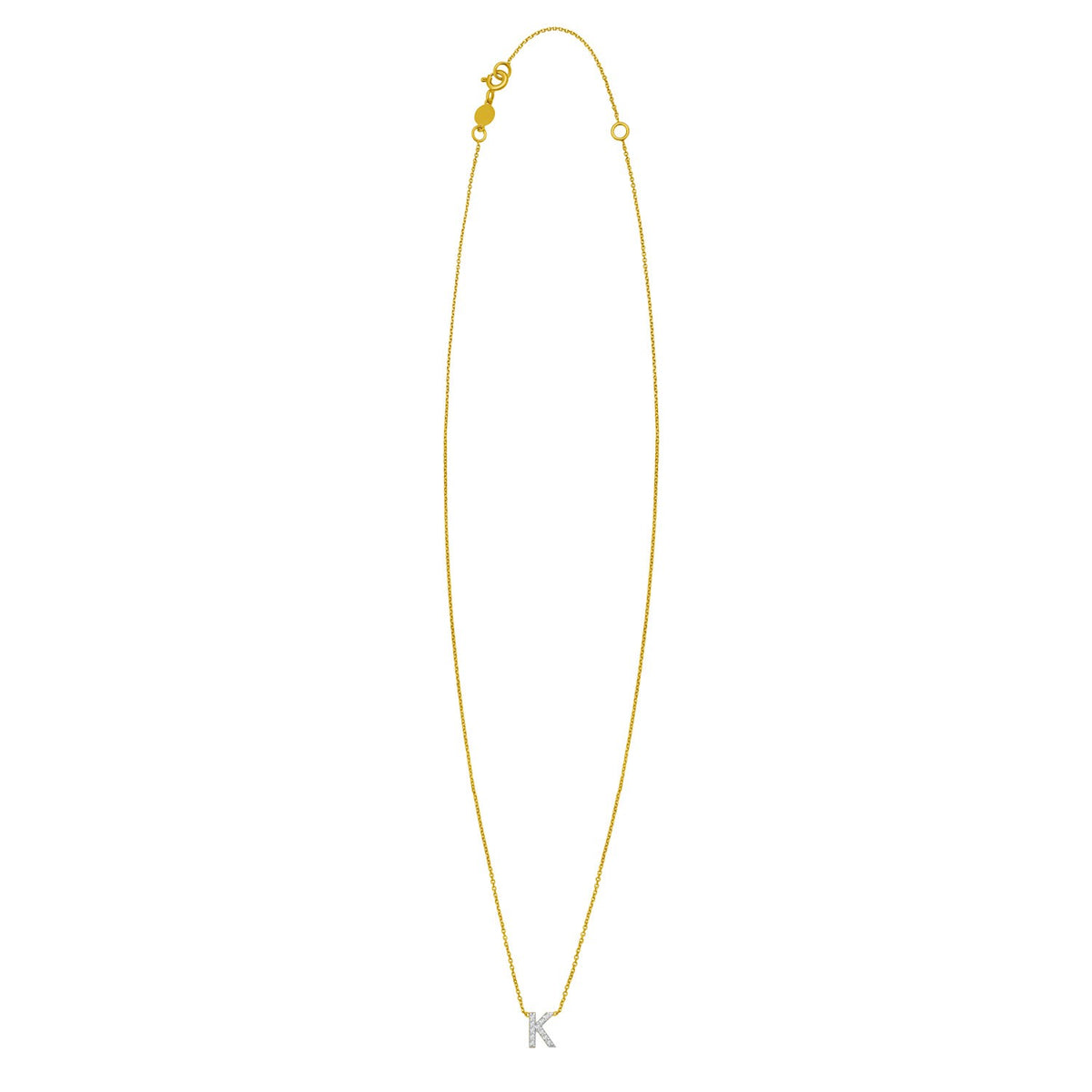 14K Yellow Gold Mini Diamond K Initial Pendant Necklace, view 2