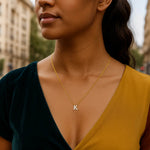 14K Yellow Gold Mini Diamond K Initial Pendant Necklace, view 5