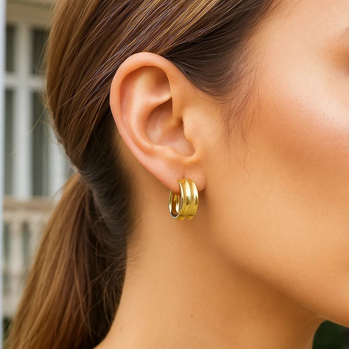 Medium Concave Hoop Earrings in 14K Yellow Gold, view 3