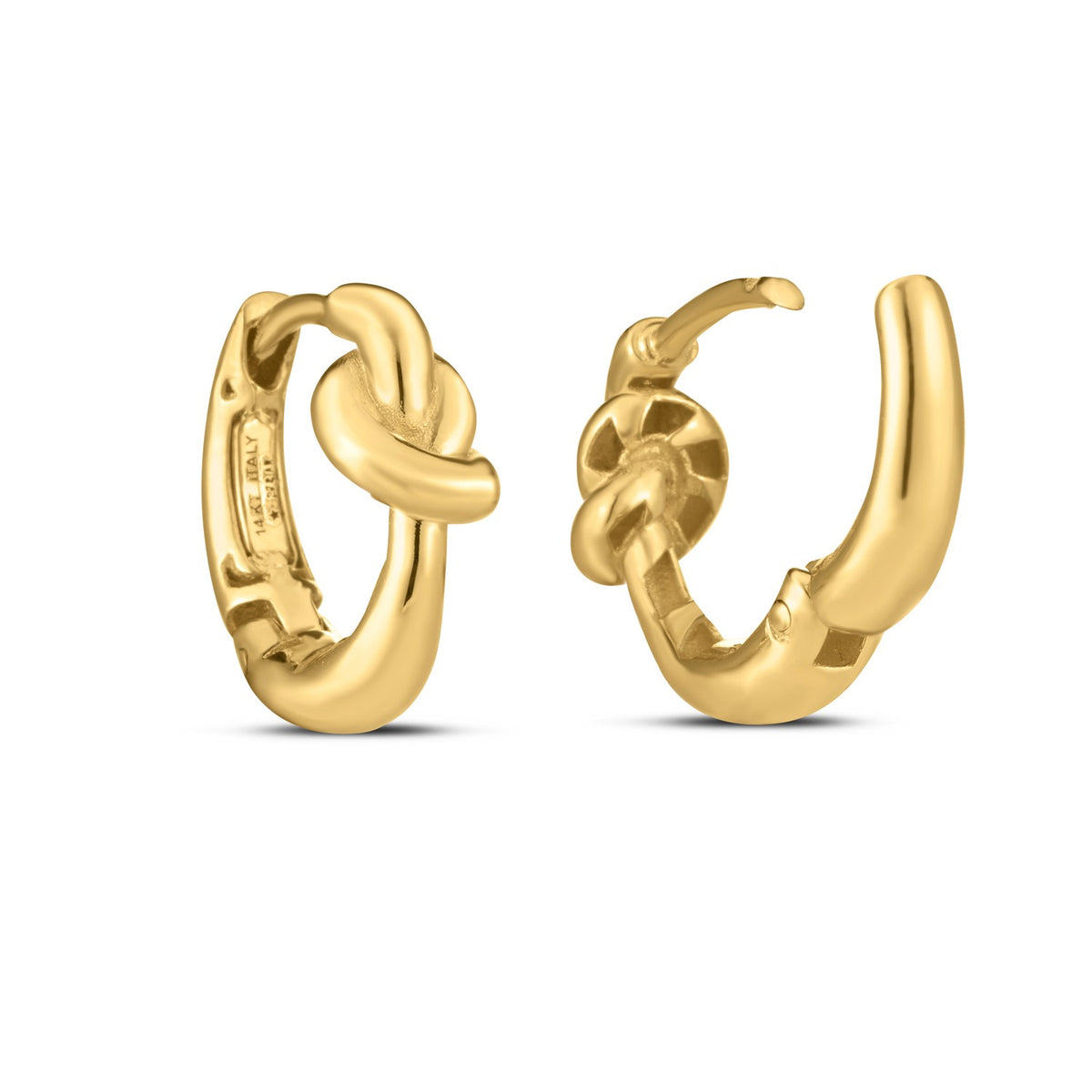 14K Yellow Gold Love knot Hoops, view 2