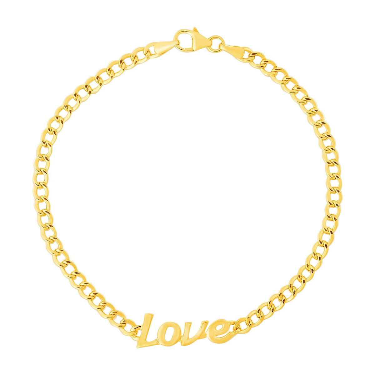 14K Yellow Gold 7 inch Curb Chain Love Bracelet, view 2