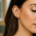 14K Yellow Gold Puffed Heart Stud Earrings, view 3