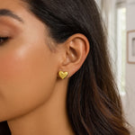14K Yellow Gold Puffed Heart Stud Earrings, view 4