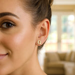 14K Yellow Gold Yours Truly Initial Q Stud Earrings, view 2