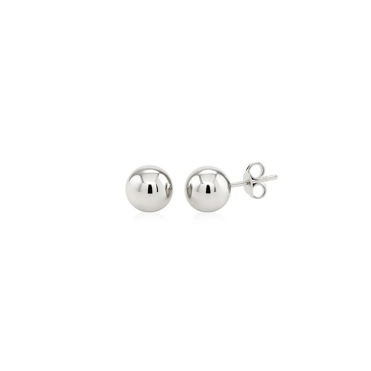 14K White Gold Spherical Stud Earrings (7.00 mm), view 2