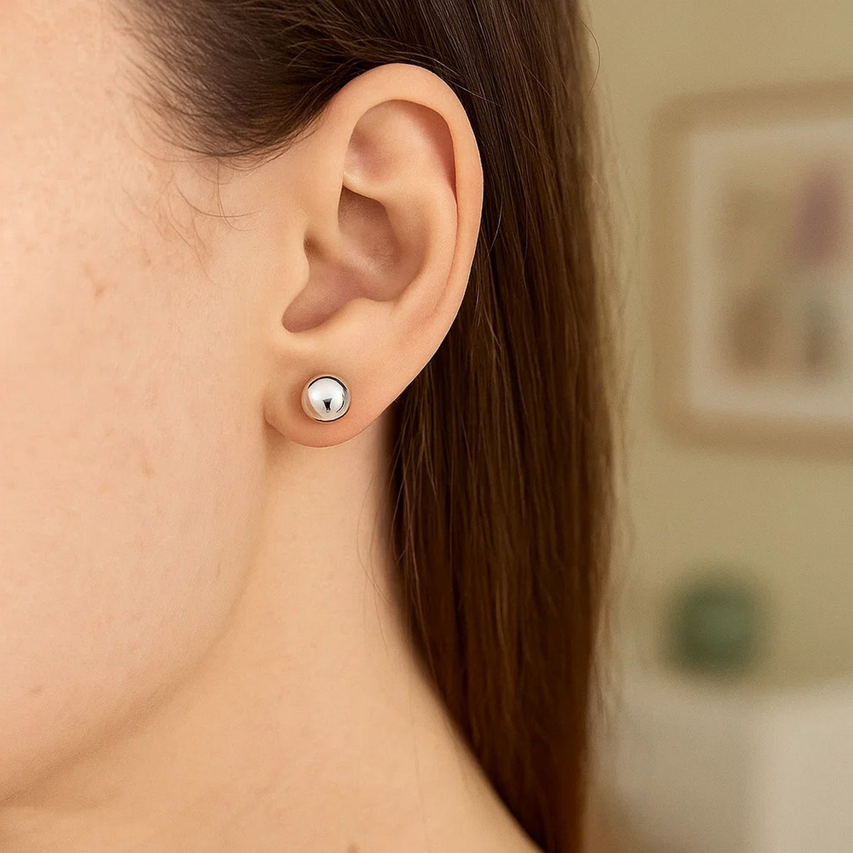 14K White Gold Spherical Stud Earrings (7.00 mm), view 4